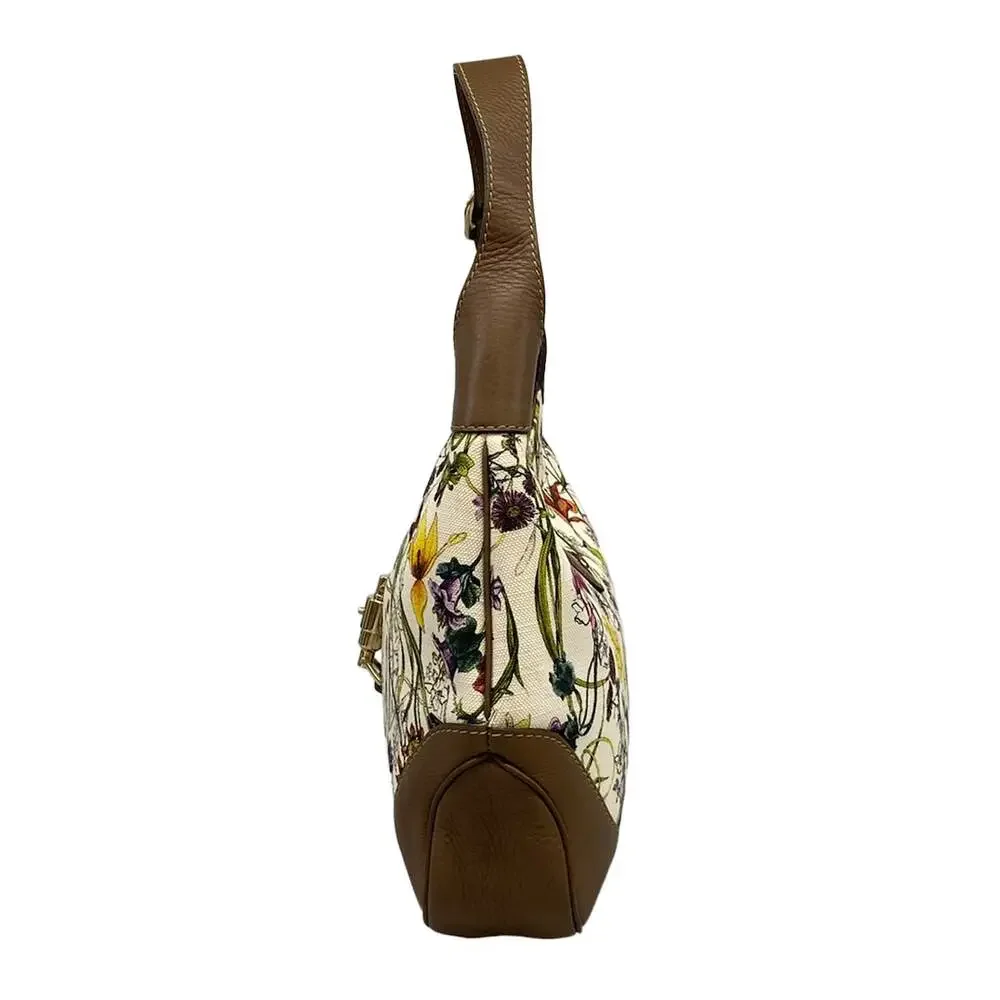 Gucci Flora/New Jackie Shoulder Bag 277520 White Dark Brown Multi Canvas Leather